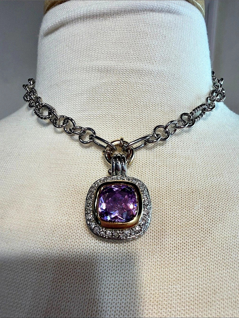 The look of a David Yurman Amethyst and Diamond Pendant Necklace unstamped